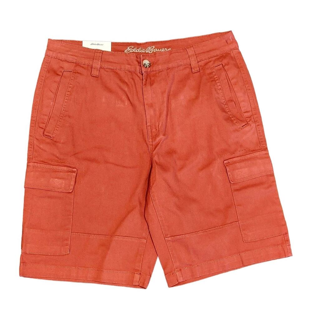 Eddie Bauer Mens Bermuda Twill Cargo Shorts 32(17.25" flat) Flat Front Reg NWT